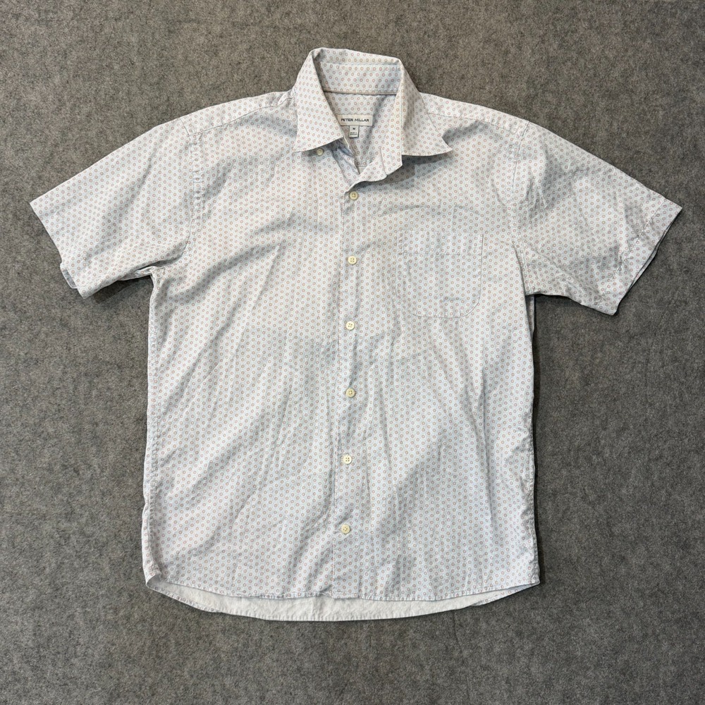 Peter Millar Seaside Floral Short Sleeve Button Down Shirt Men's Size Medium